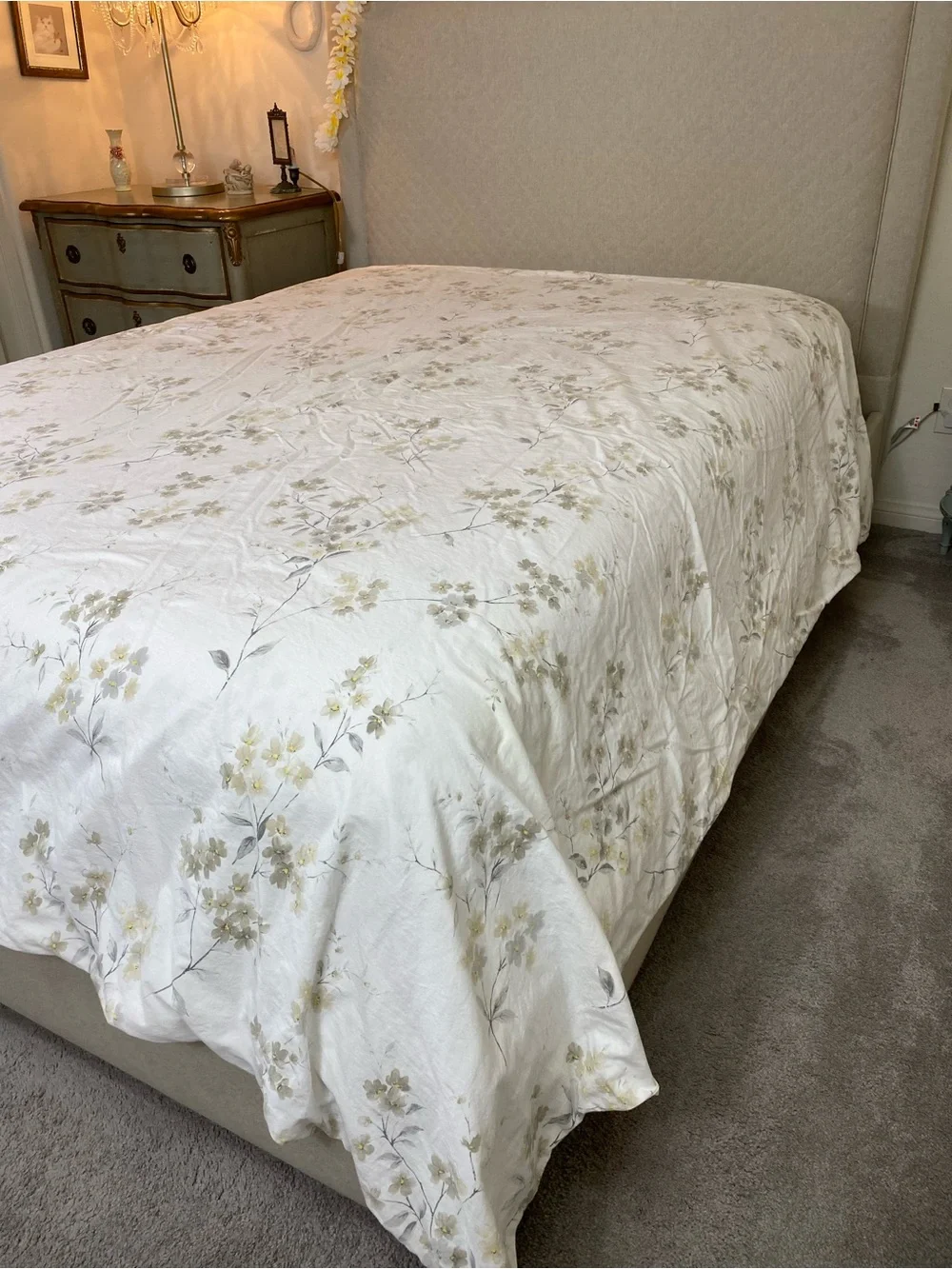 Laura Ashley Cream and Gray tan Floral Duvet Cover